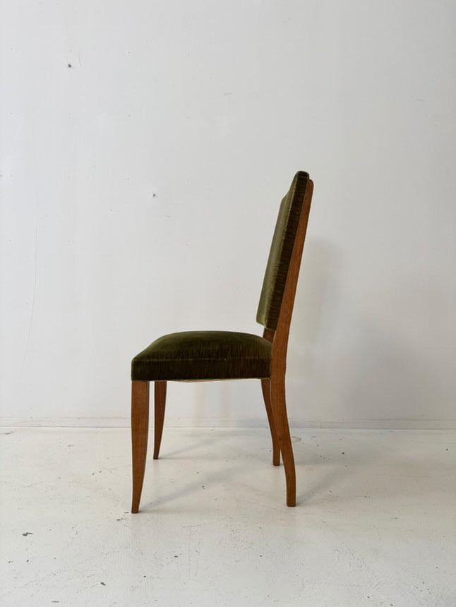 Vintage Oak & Green Velvet Dining Chairs