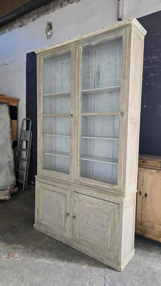 1860 French Painted 2 Piece Pine Vitrine