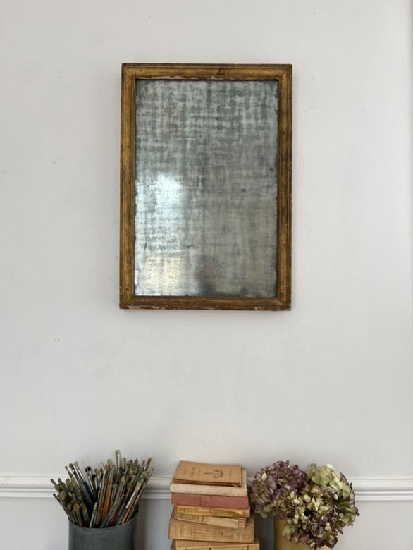 French Louis VXI Blackened Mercury Glass Gilt Mirror