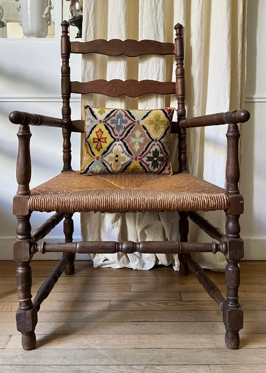 French 1940's Rush Seat Provencal Armchairs