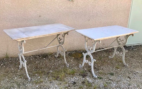 French 1900s Rare Bistro Table w/ Carrera Marble Top