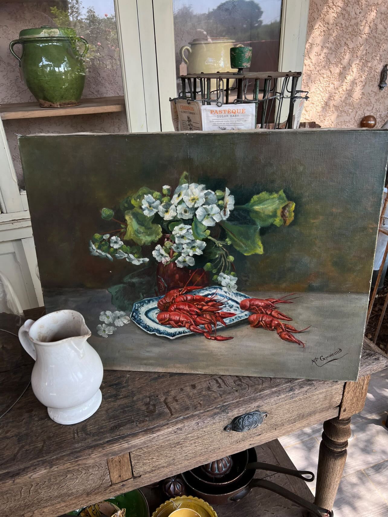 Oil On Canvas Langoustines w/ White Pitcher