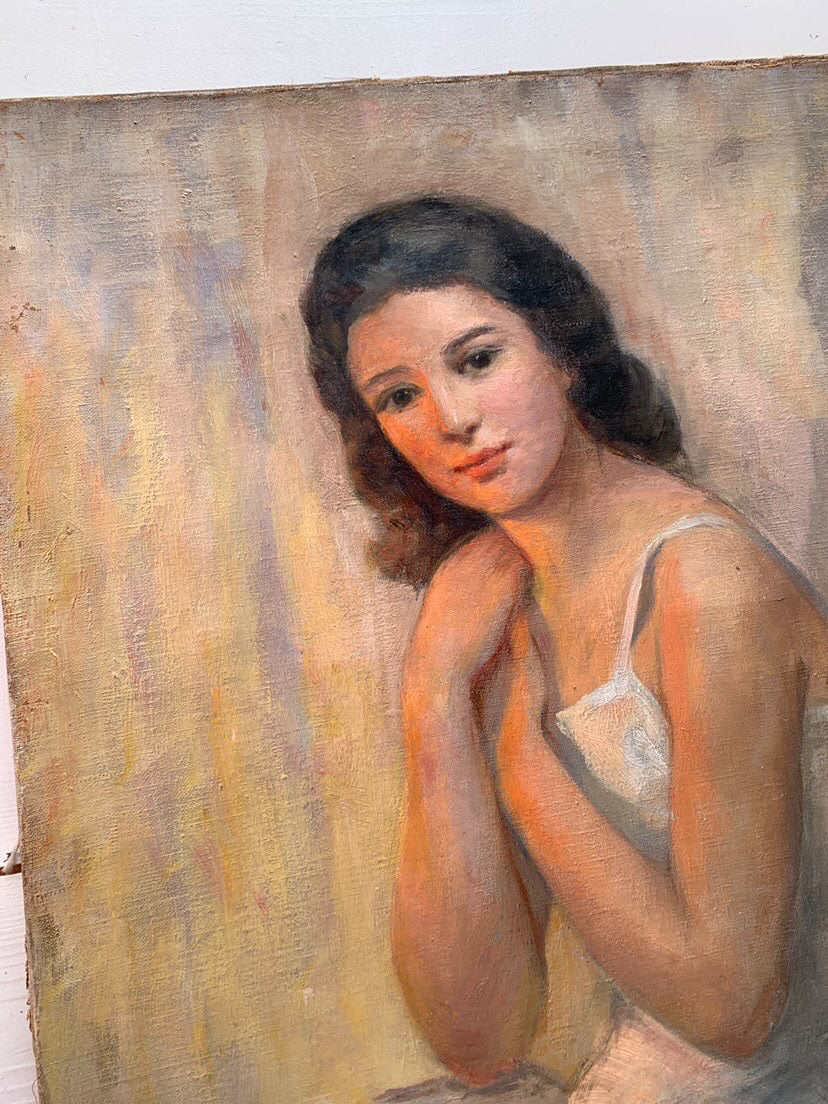 French 1860 Portrait of a Young Ballerina, Oil on Canvas, Signed Eugénie Boyer