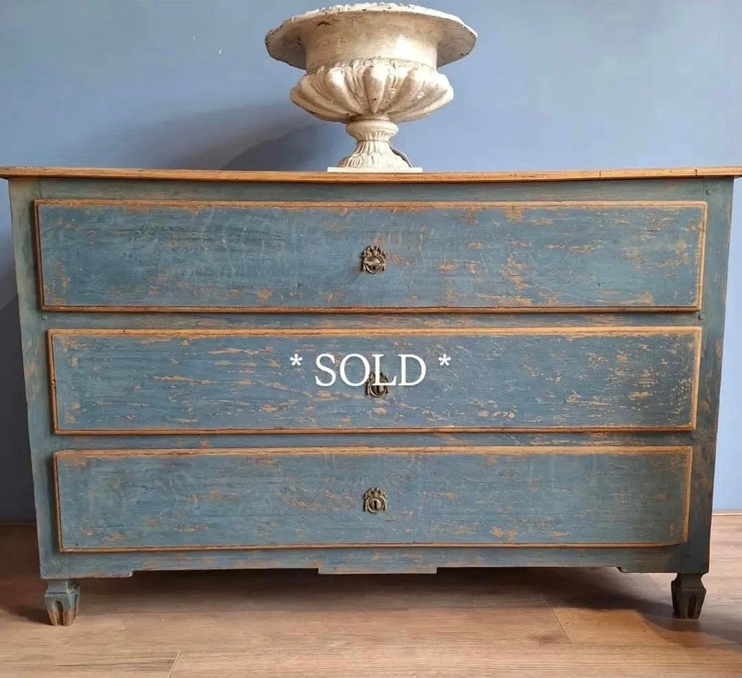 19th Century French Blue Painted Chest of Drawers