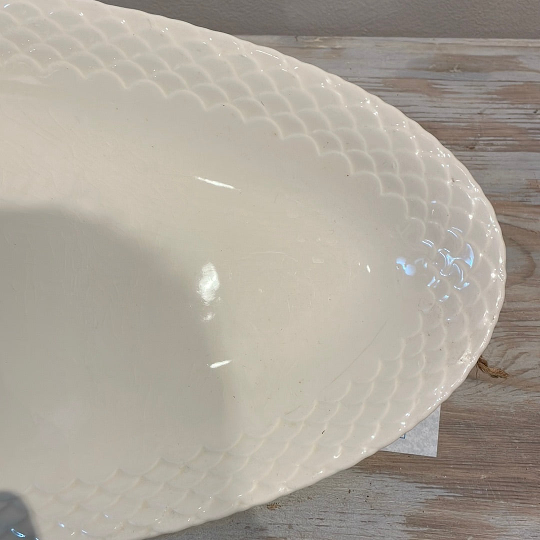 1915 Off White Fish Platter with Detail Around Edge