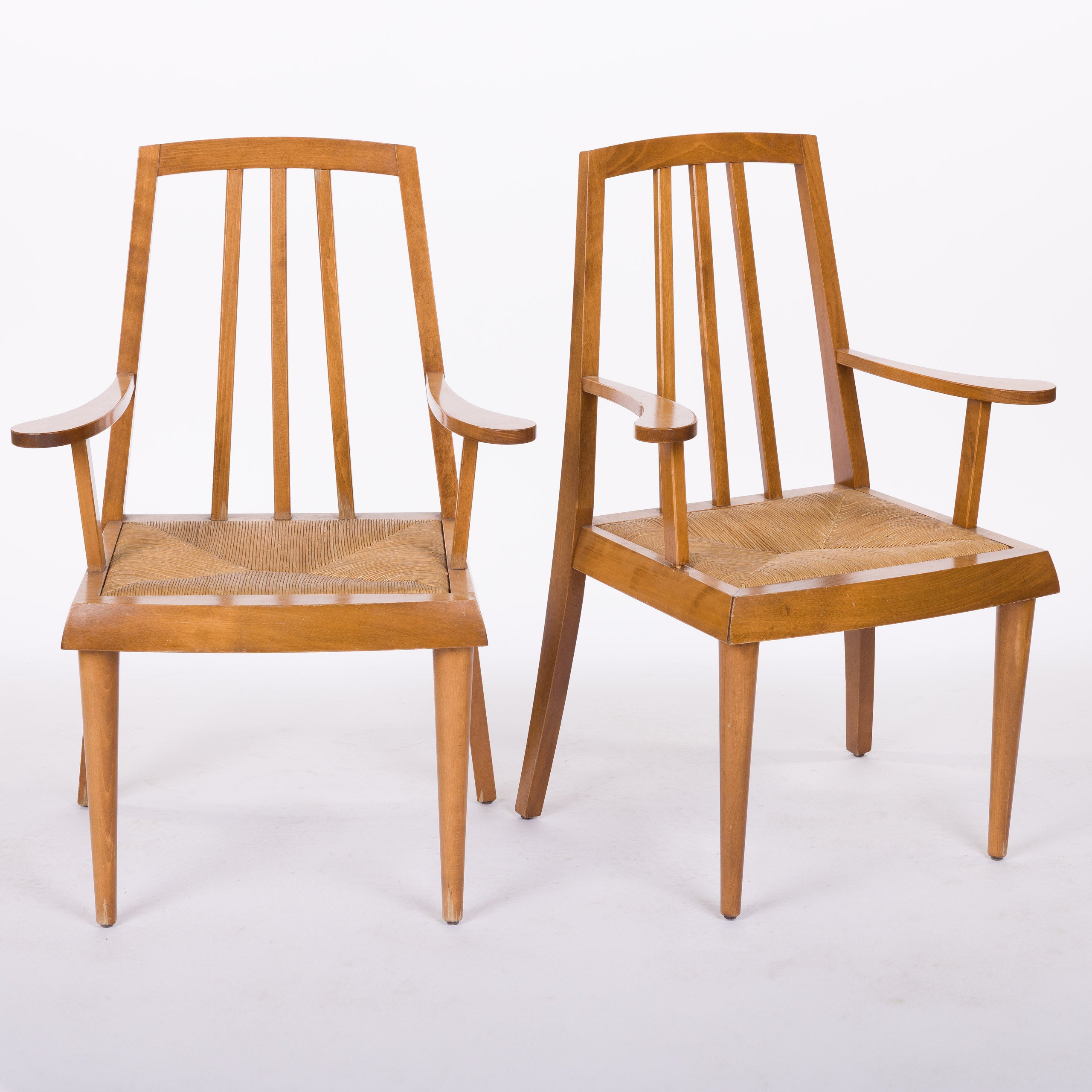 Pair of Modern Arm Chairs with Rush Seats