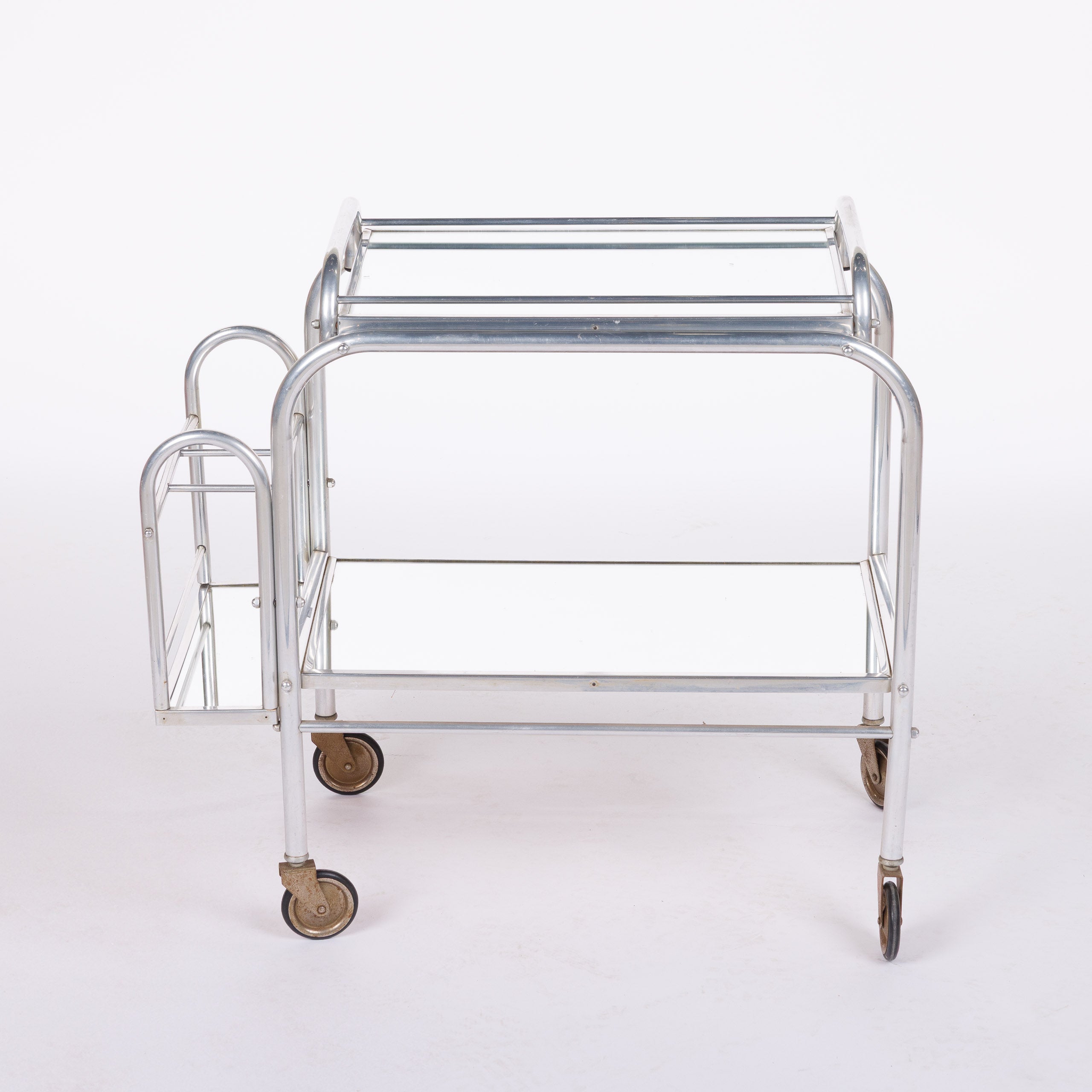 Jacques Adet Mid-Century Polished Chrome and Glass Bar Cart