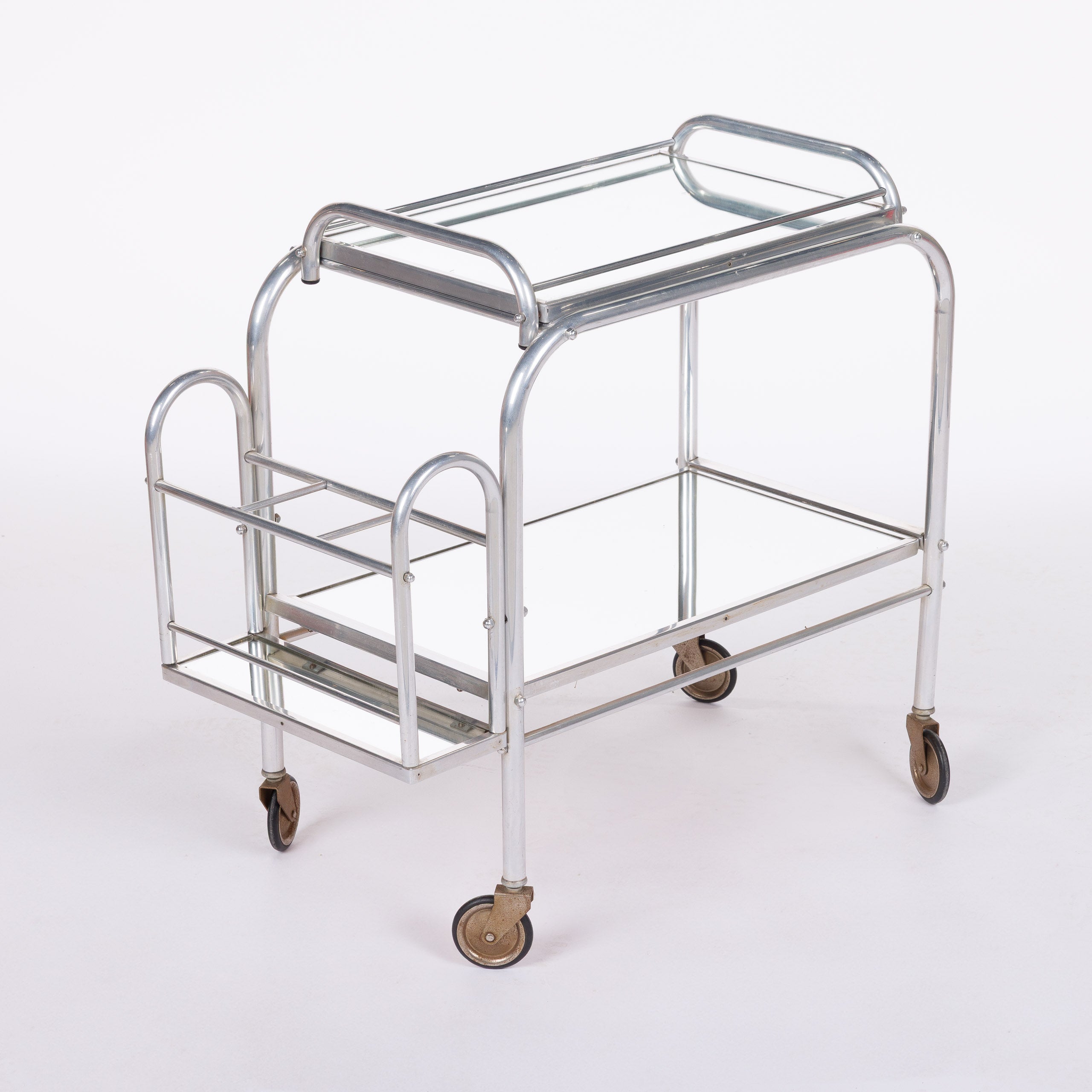 Jacques Adet Mid-Century Polished Chrome and Glass Bar Cart