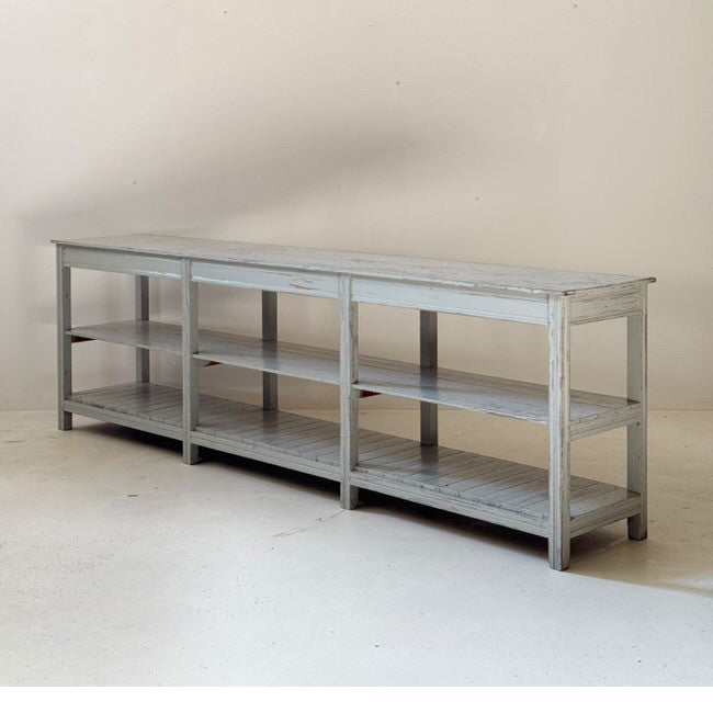 White Painted French Draper's Table with Middle Shelf