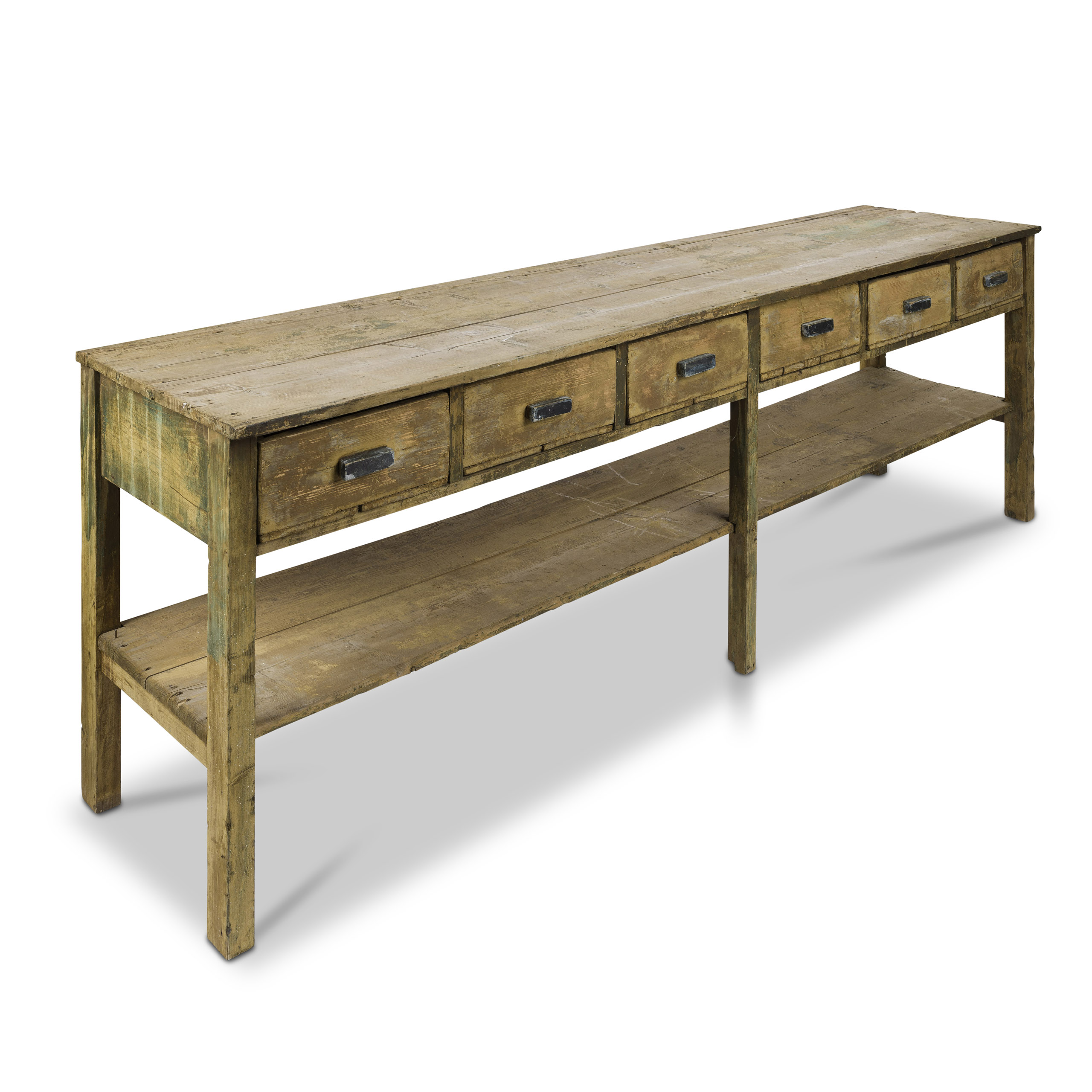 French Work Bench with Shelf and Drawers