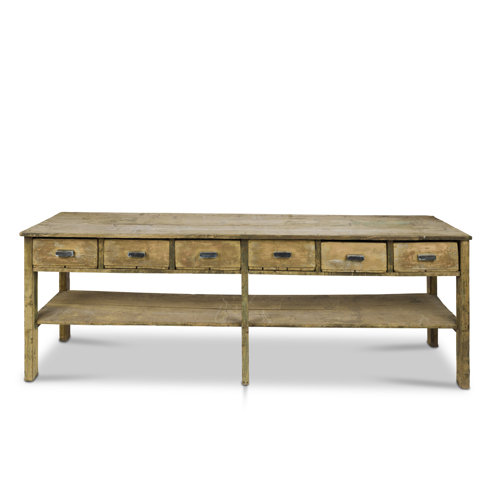 French Work Bench with Shelf and Drawers