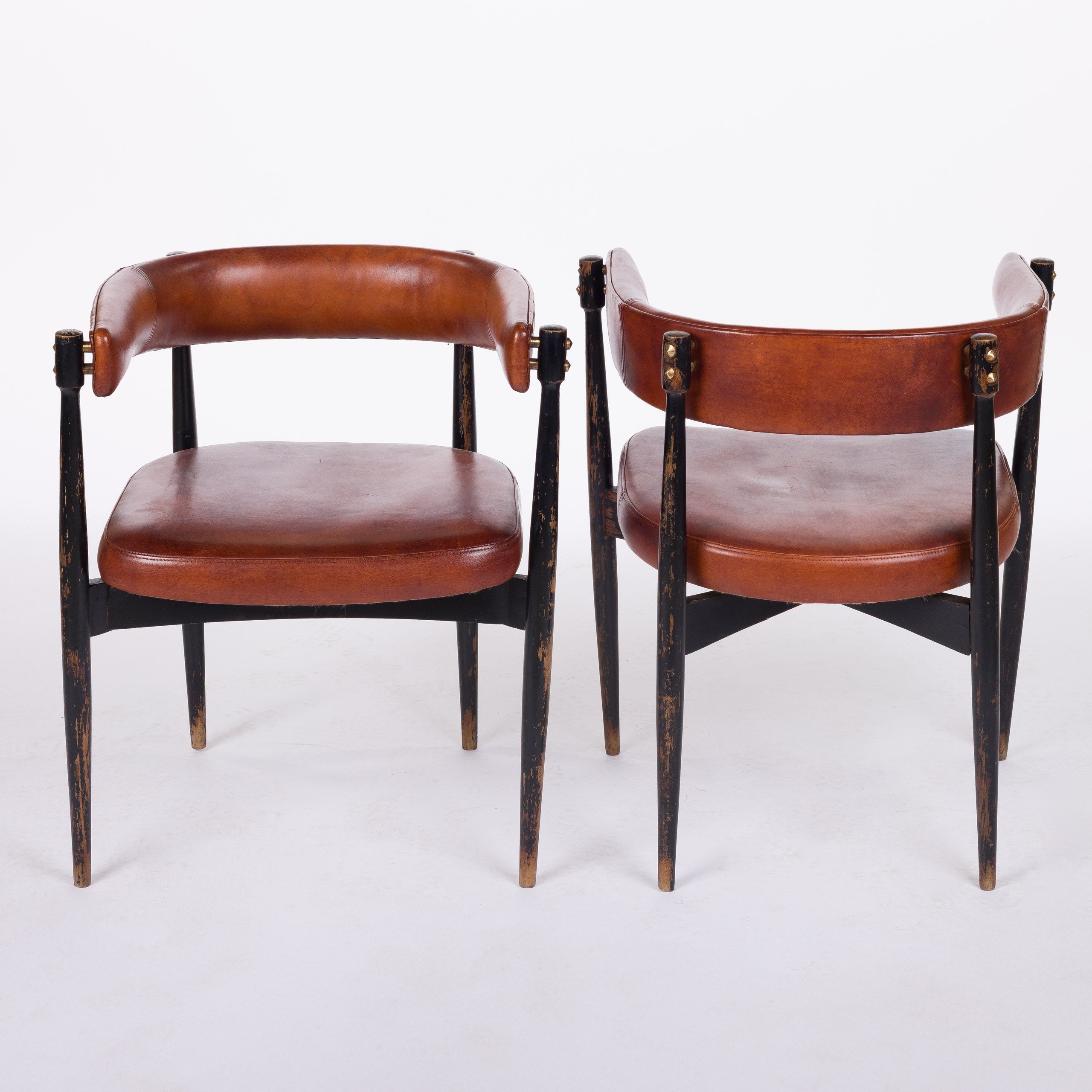 Pair of Italian Mid-Century Frateli Reguitti Leather Arm Chairs