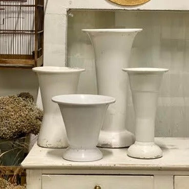 Old Florist Vases in Painted Metal, White