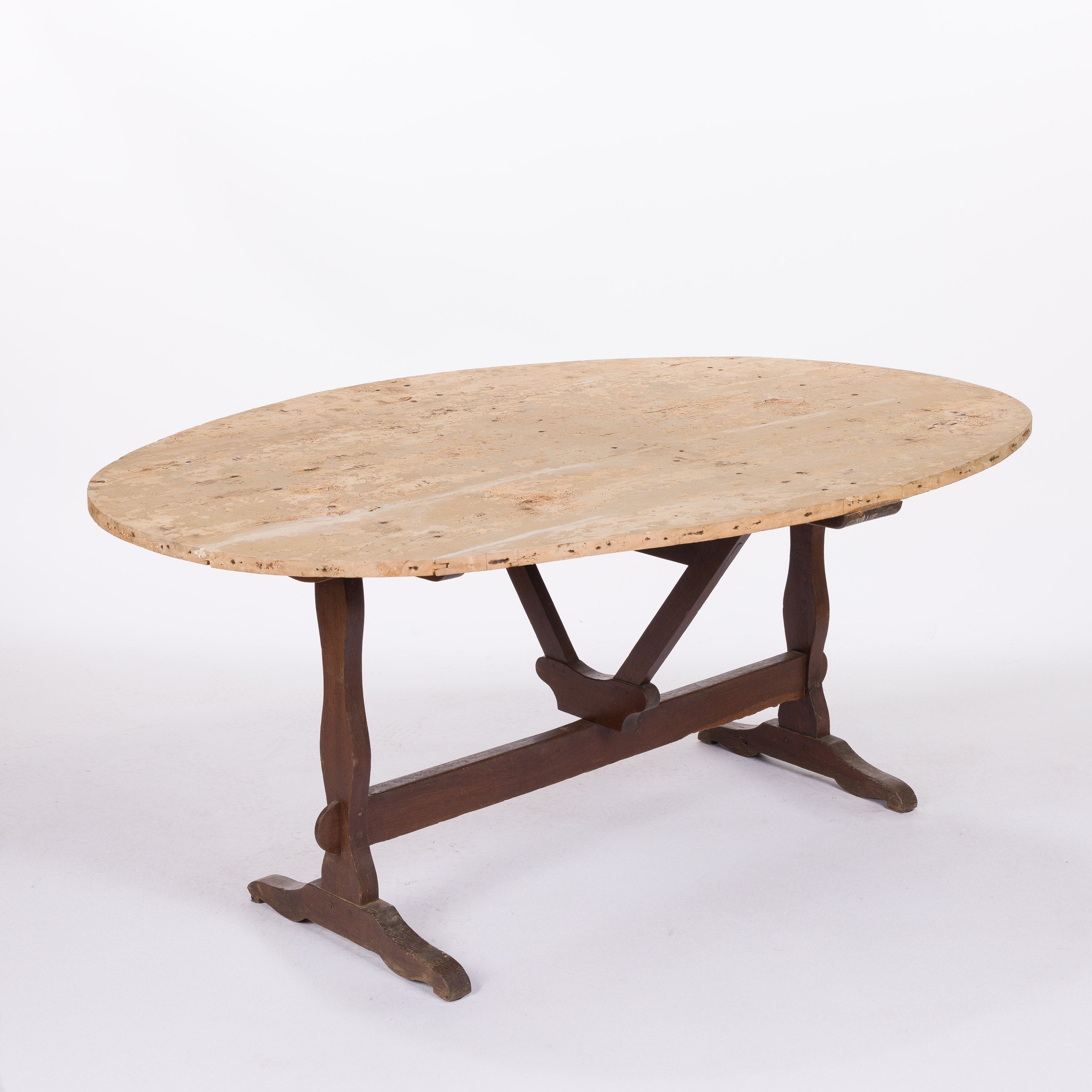 Oval Tilting Wine Table with Pine Top and Oak Legs
