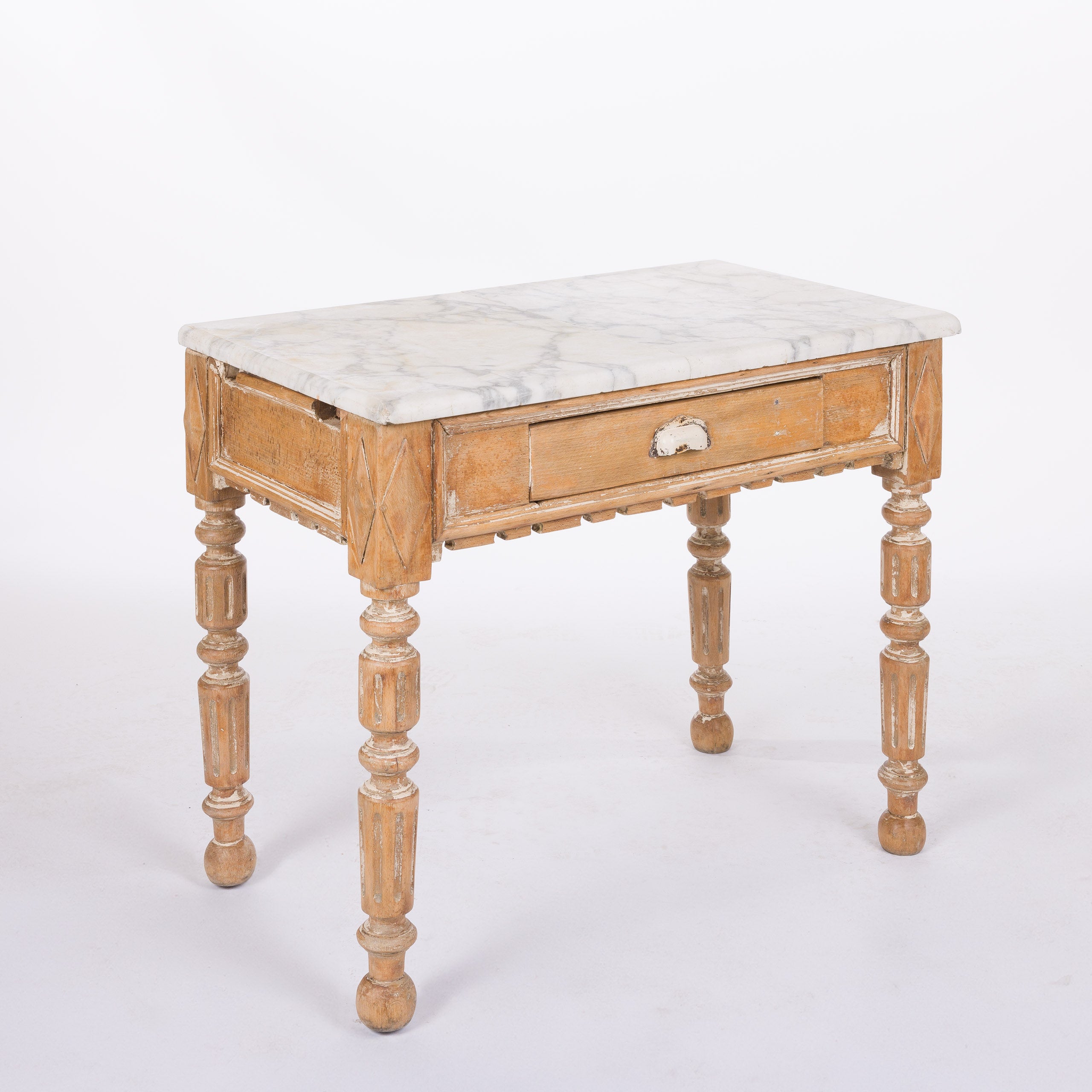 Carved Bakery Table with 2-Part Marble Top