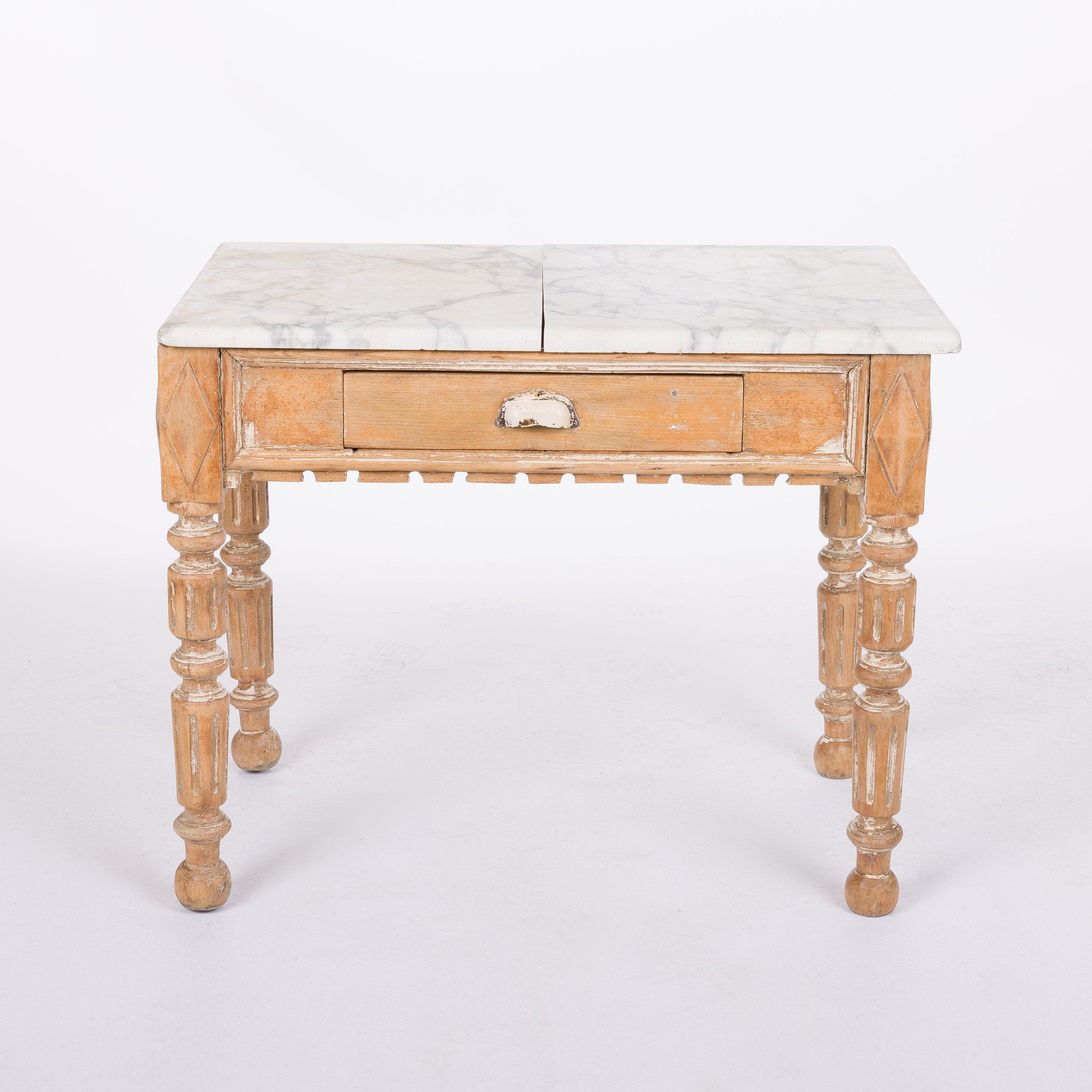 Carved Bakery Table with 2-Part Marble Top