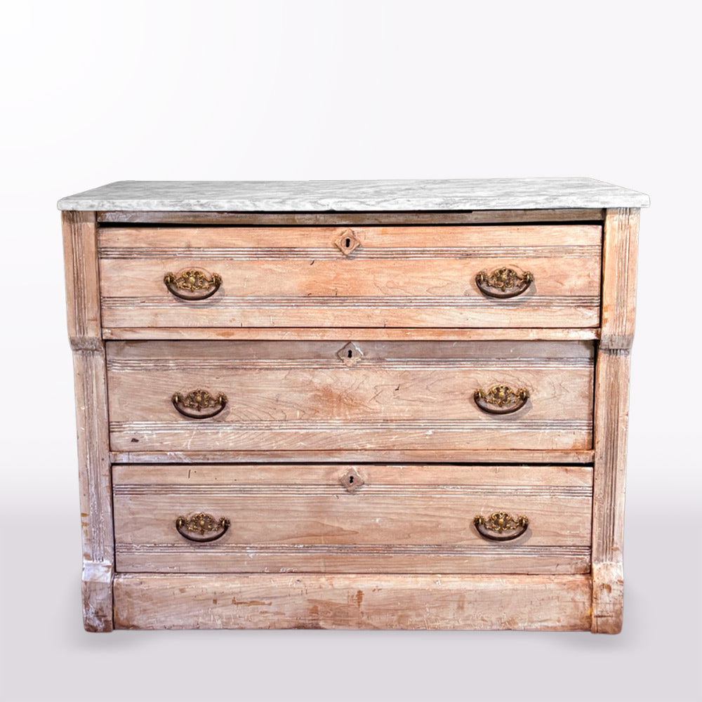 Bleached Three-Drawer Chest with Marble Top