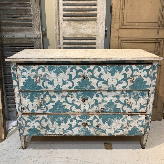 Painted French Floral Blue Commode