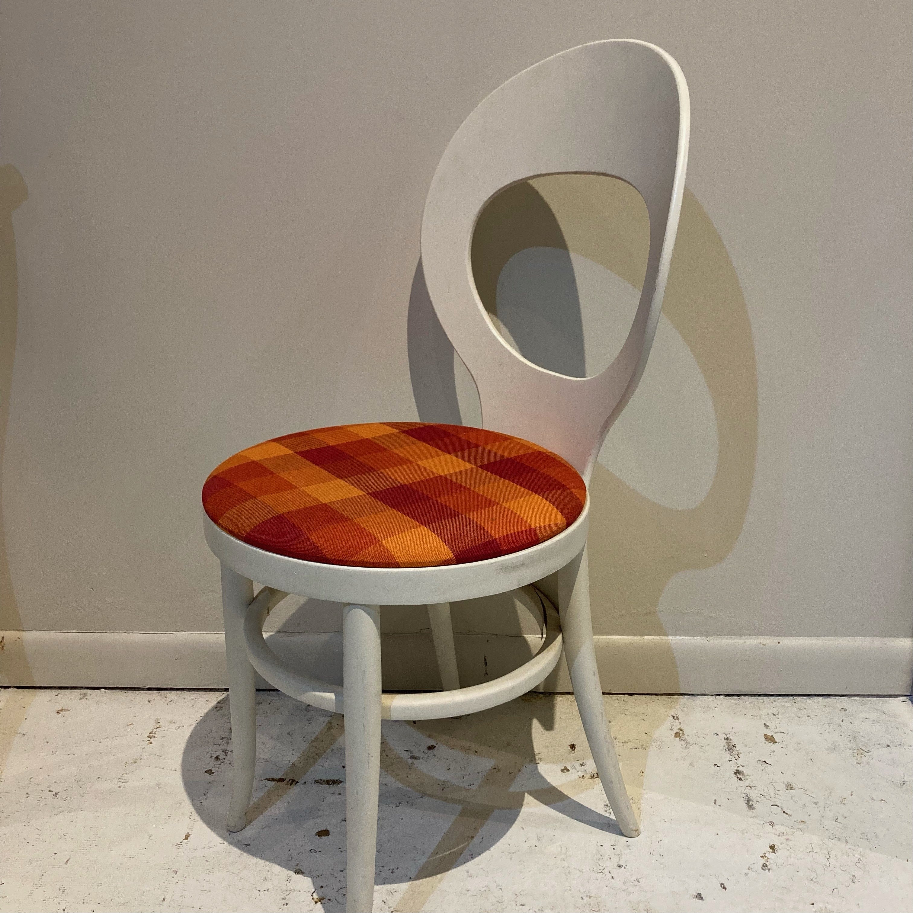 1920s White Baumann Chair with Red/Orange Patterned Seat