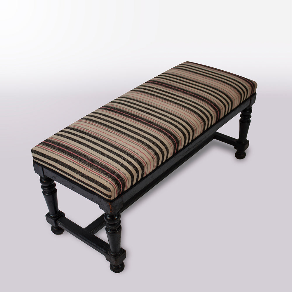 French Upholstered Bench with New Fabric