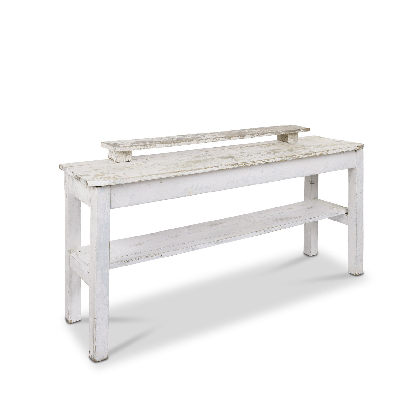 White Florists Table with Traces of Blue Paint