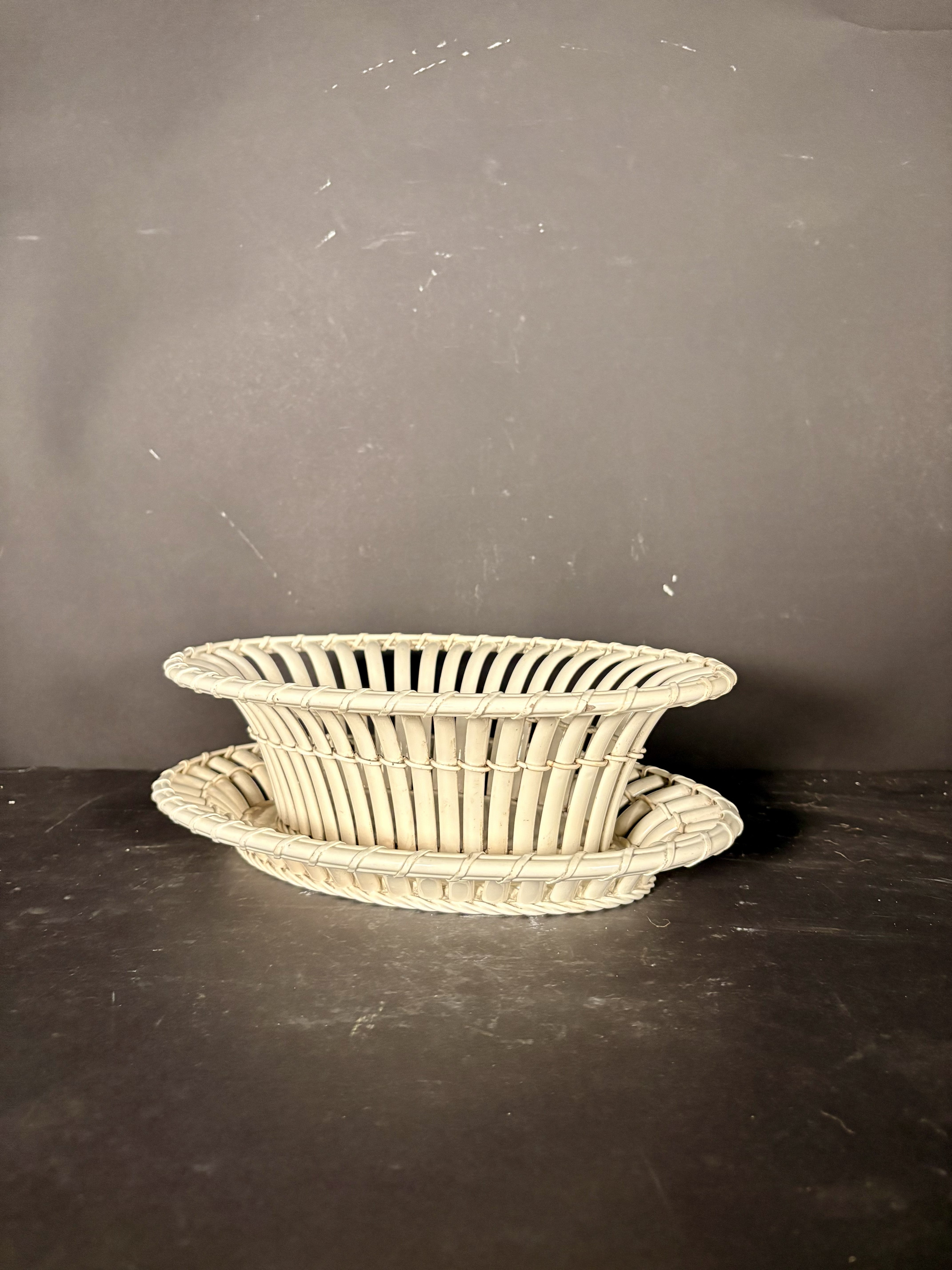 Creamware Woven Basket with Underplate