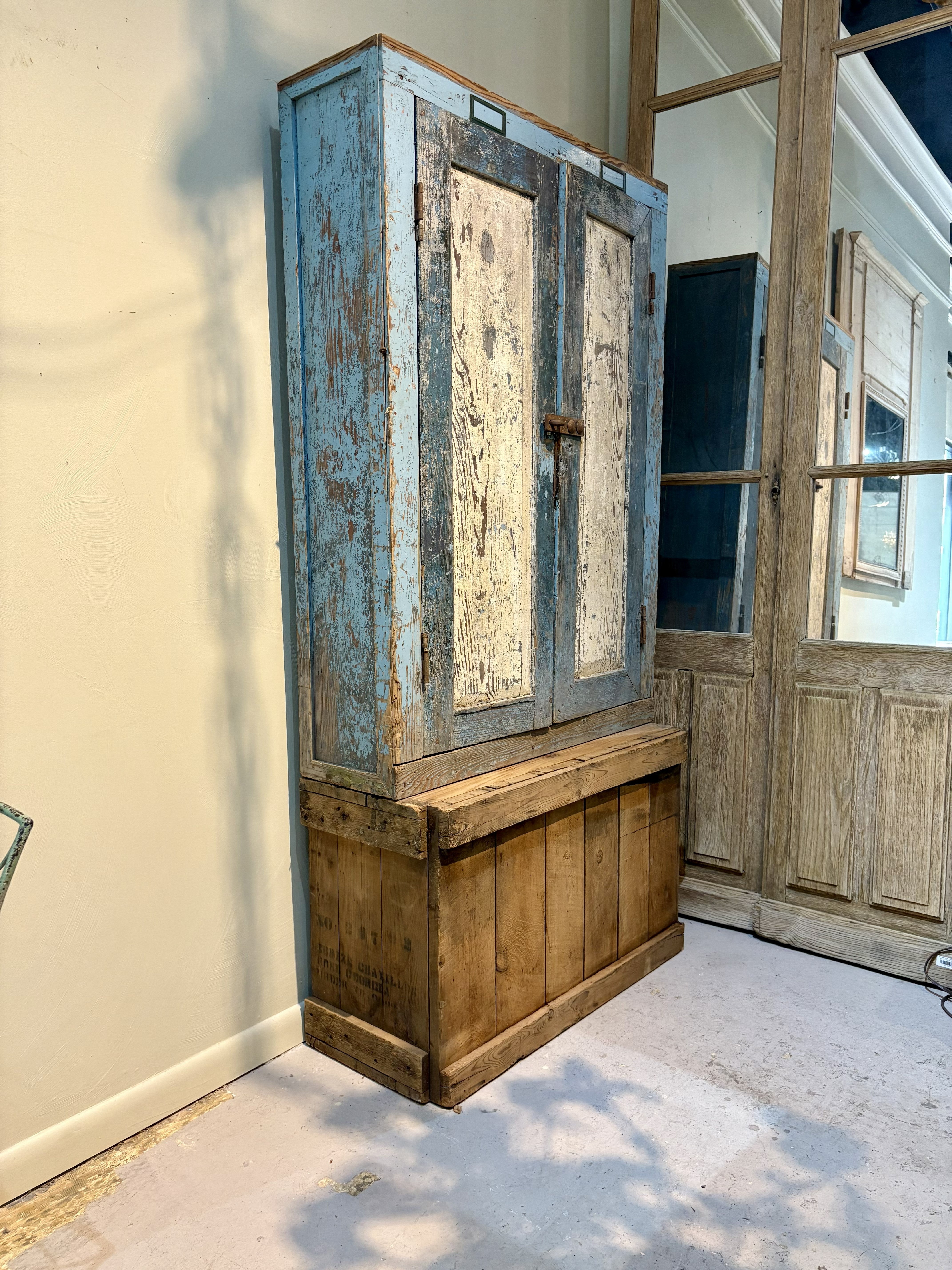 Distressed Blue Painted Mail Cabinet