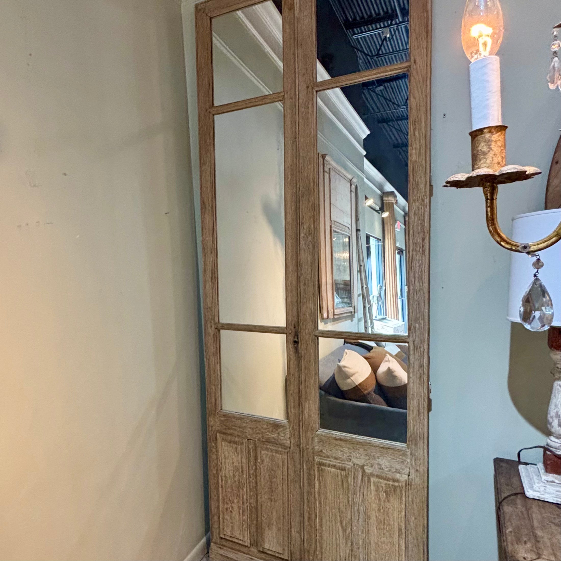 Pair of Mirrored French Doors-Natural Pine