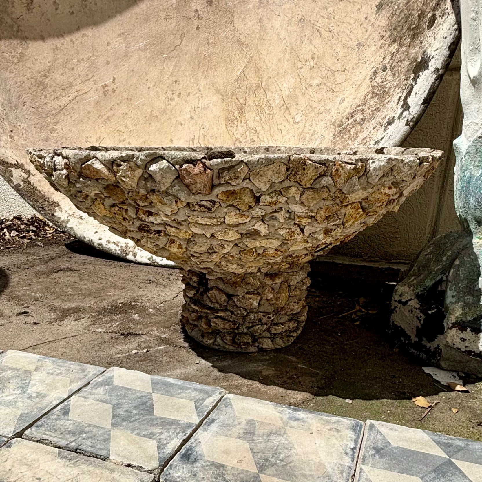 Cement Pedestal Planters with Pebble Mosaic