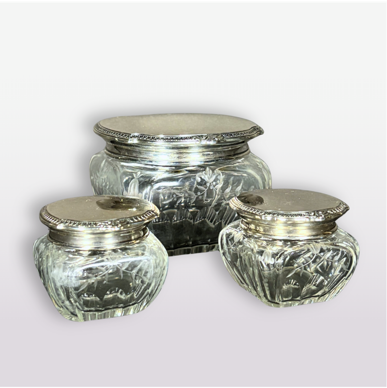Art Deco Sterling Crystal Dresser Jars