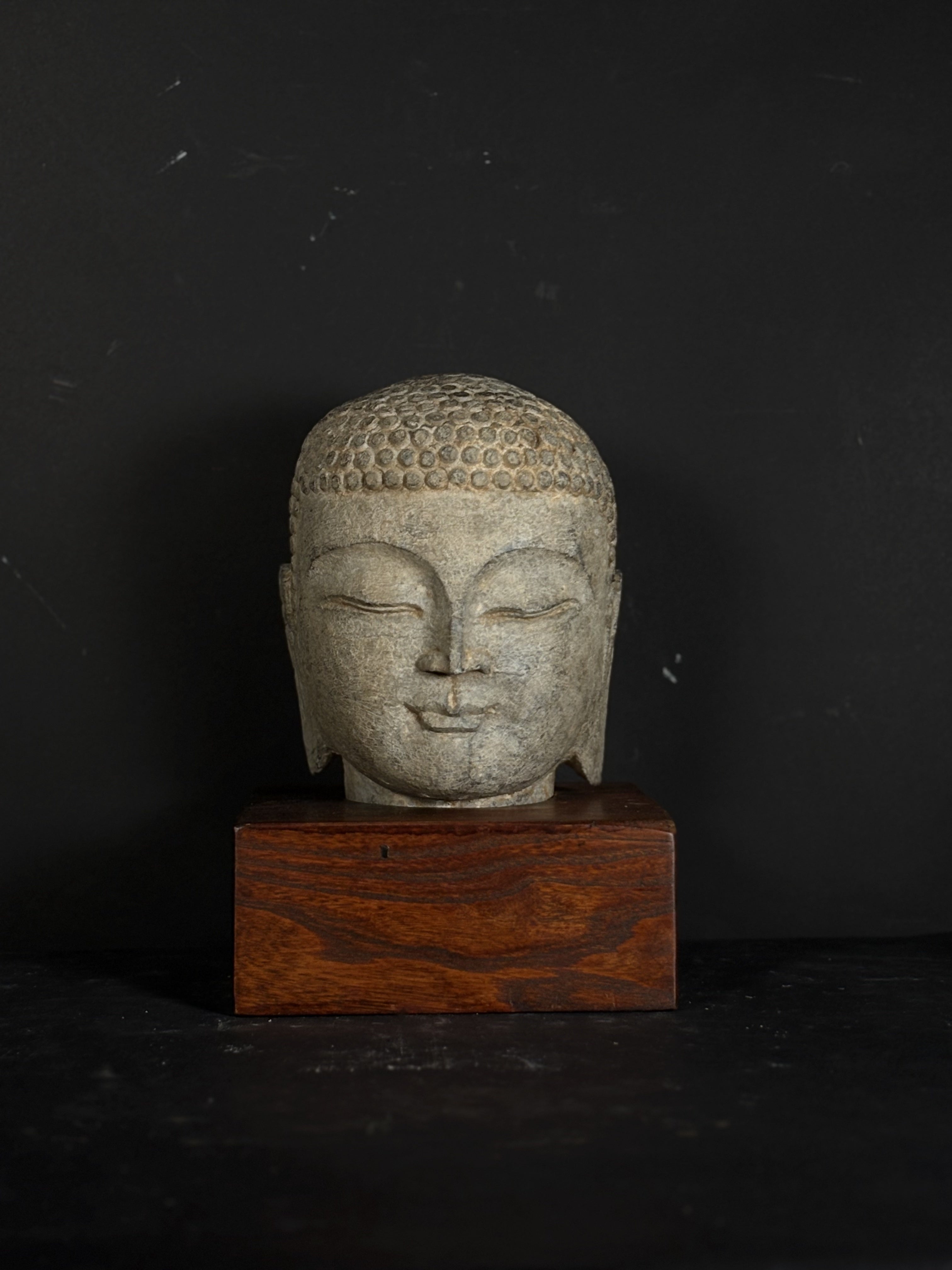 Carved Stone Buddha Head on Stand