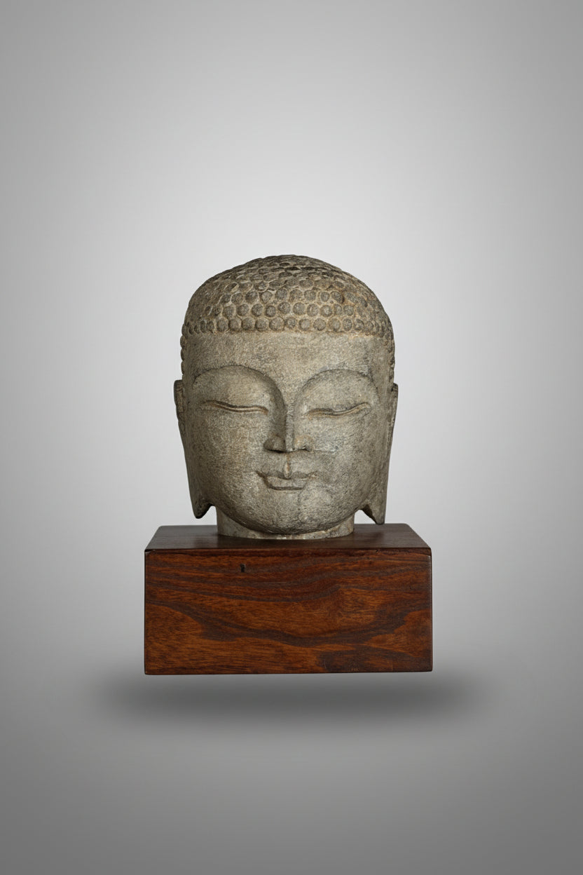 Carved Stone Buddha Head on Stand