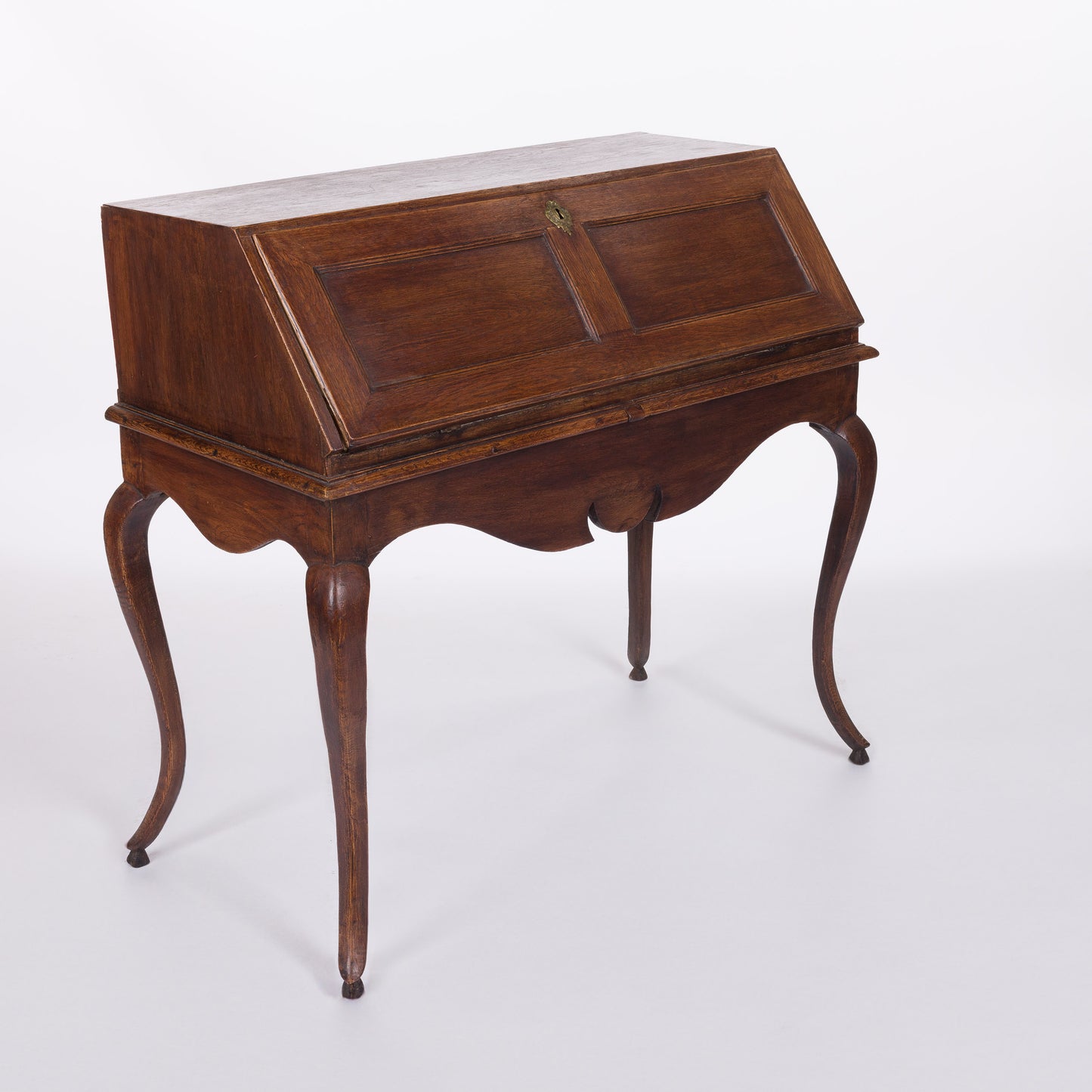 Dark Stained Oak Fall Front Desk with Cream Interior Paint