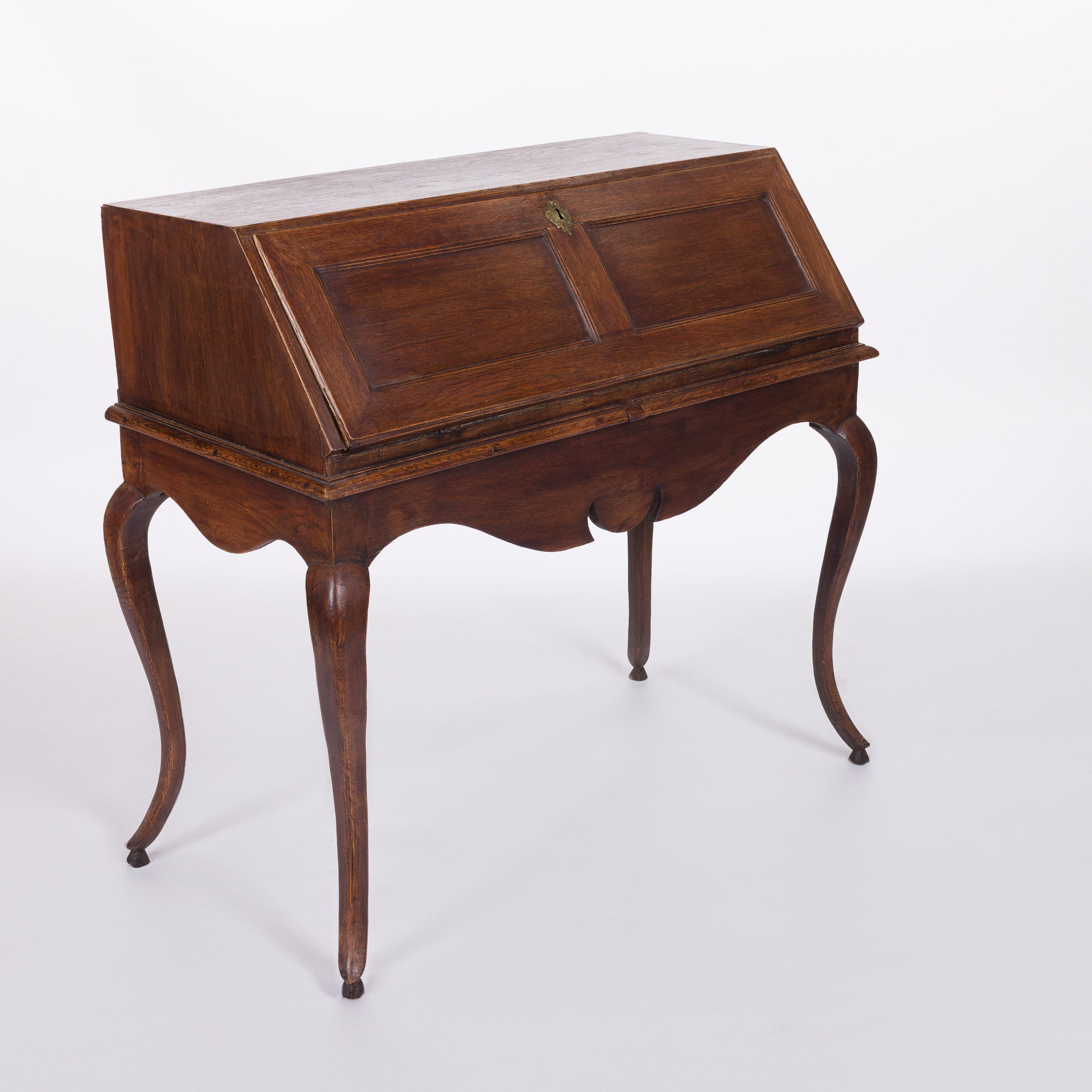 Dark Stained Oak Fall Front Desk with Cream Interior Paint
