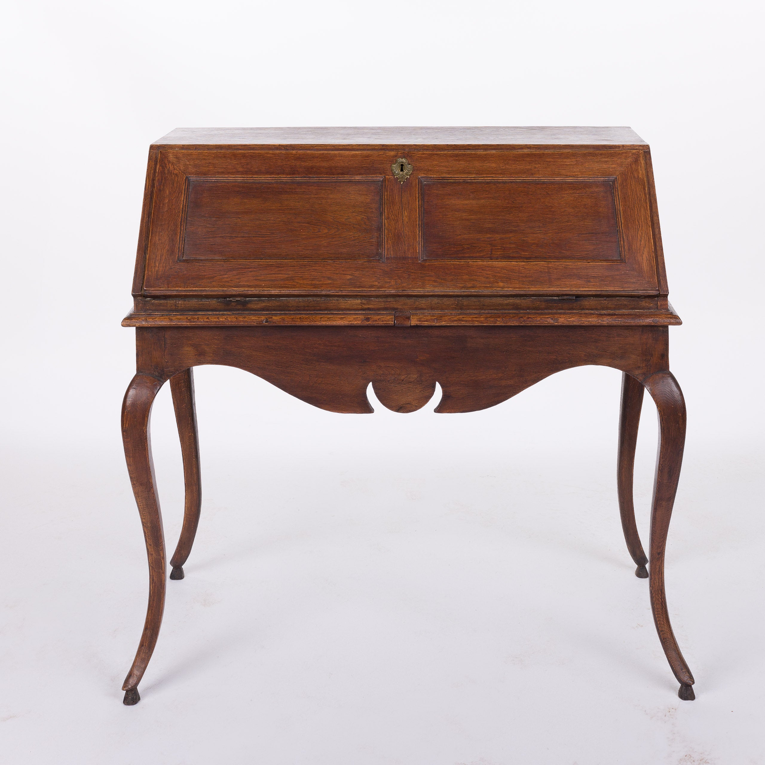 Dark Stained Oak Fall Front Desk with Cream Interior Paint