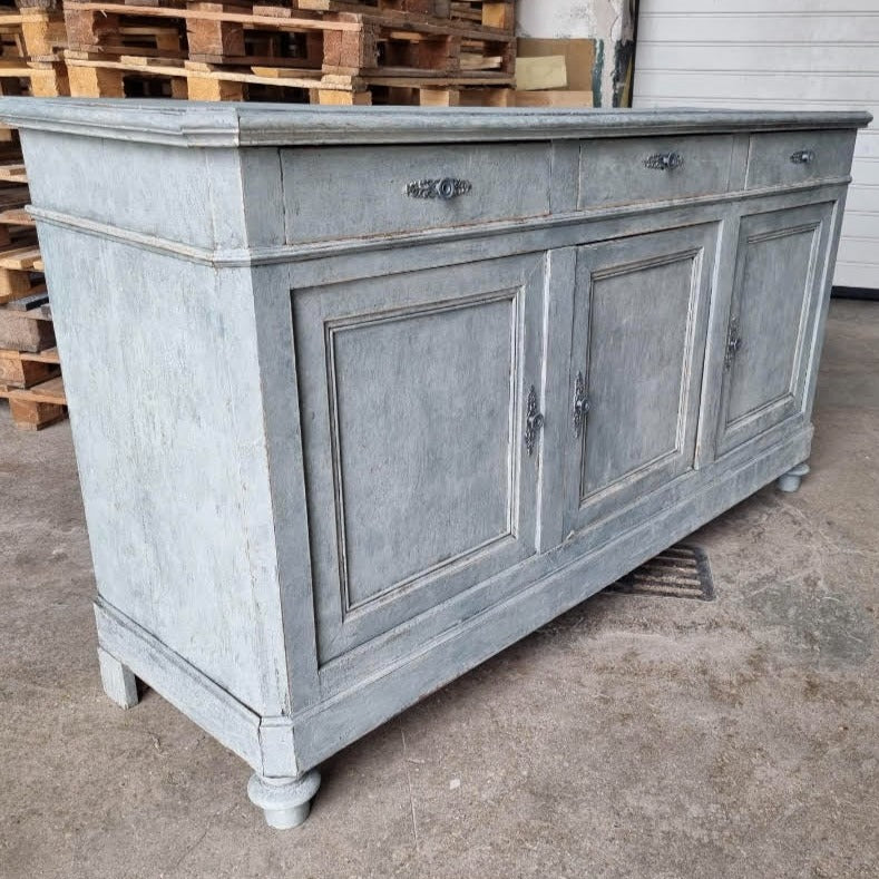 1880 Walnut 3 Door Enfilade Sideboard in Blue/Grey