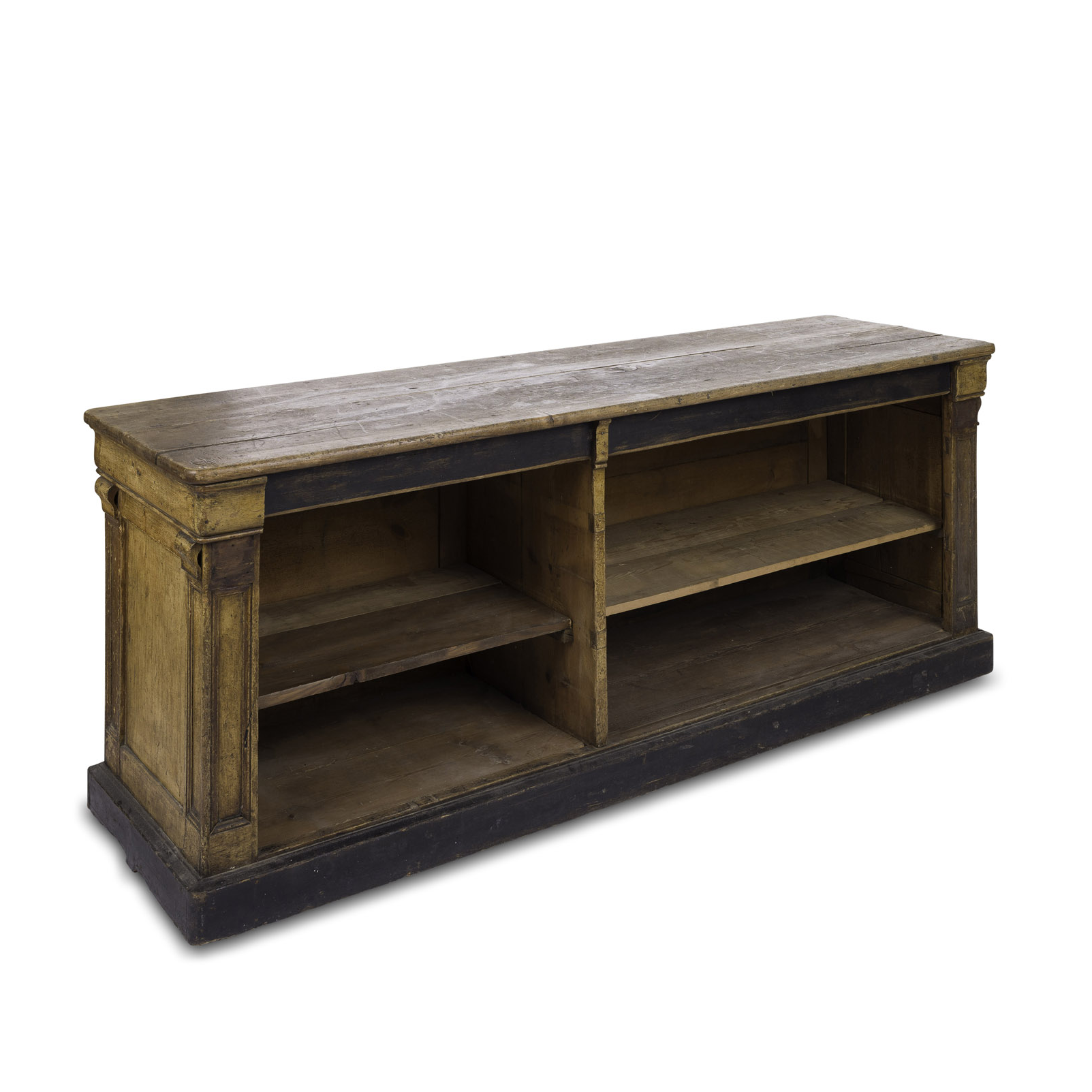 Pine Grocery Counter with Shelves and Walnut Top