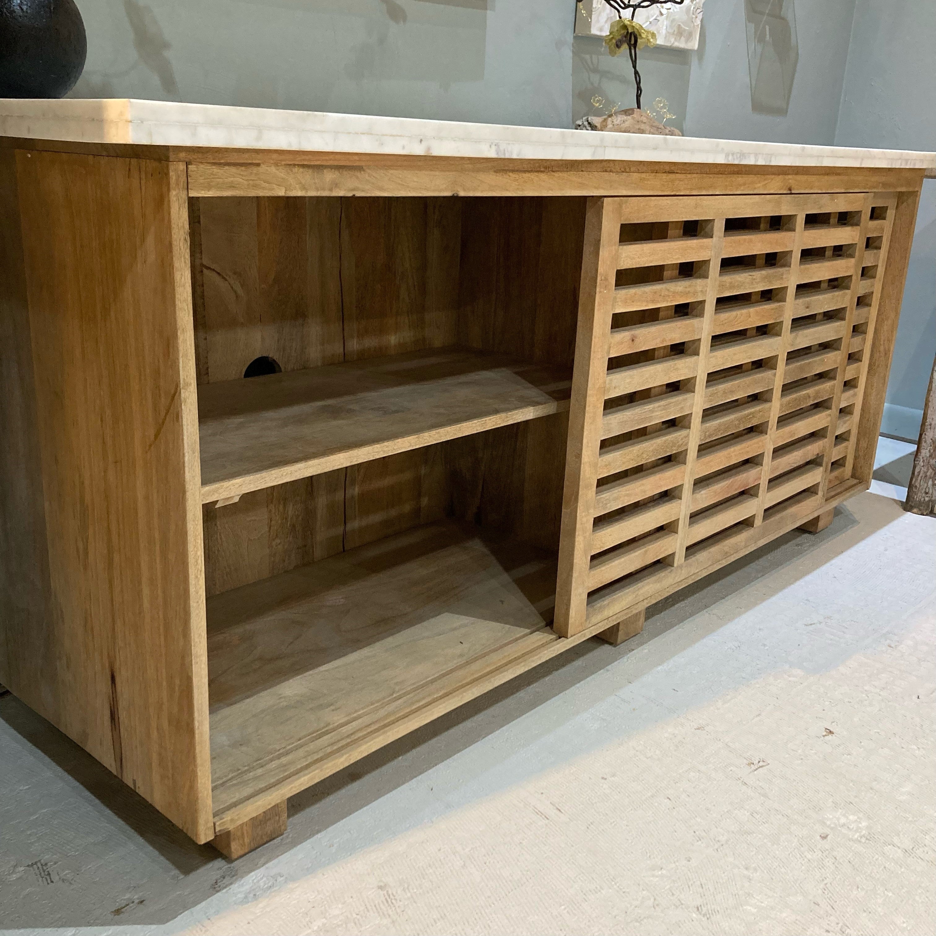 Slatted Wood Enfilade with Marble Top