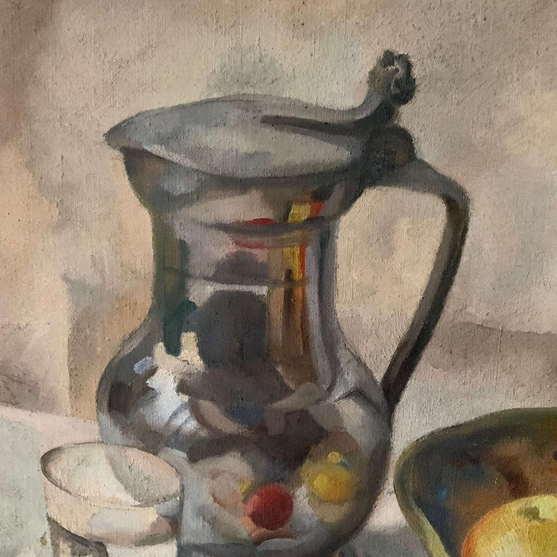 Unframed Oil on Canvas - Still Life with Fruit & Pewter Pot