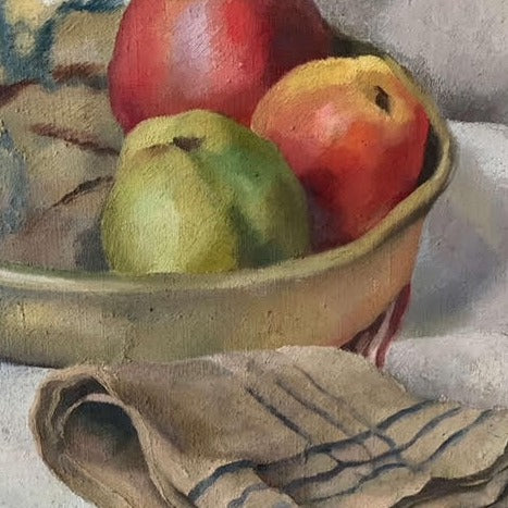 Unframed Oil on Canvas - Still Life with Fruit & Pewter Pot