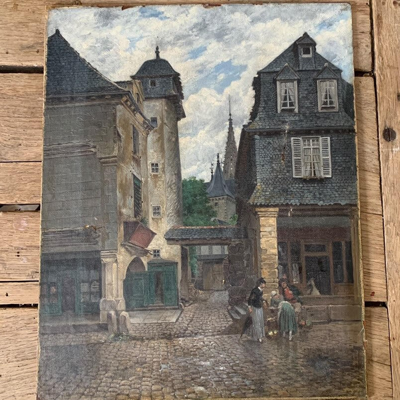 Unframed Oil on Canvas - Village Scene