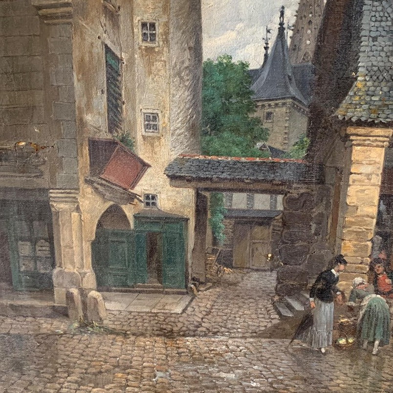 Unframed Oil on Canvas - Village Scene