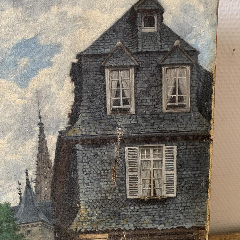 Unframed Oil on Canvas - Village Scene