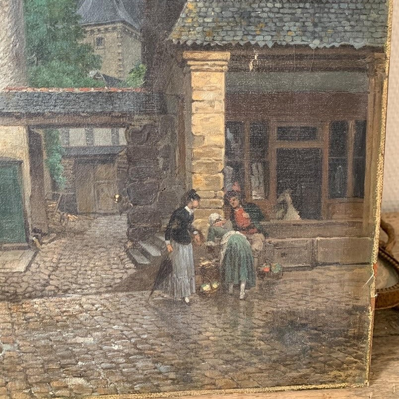 Unframed Oil on Canvas - Village Scene