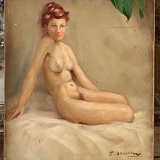 Double Sided Oil on Board Painting, Nude and Dancing