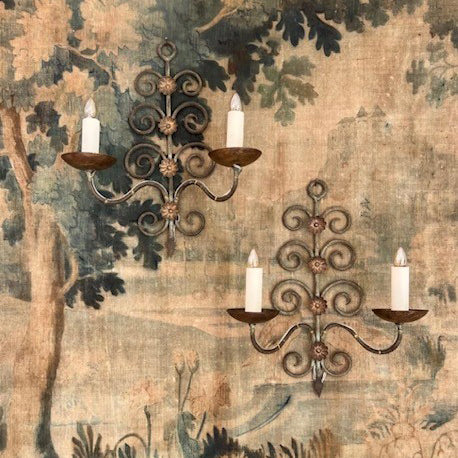 1930s Pair of French Painted Metal Sconces