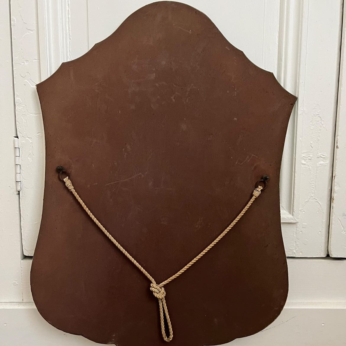 Frameless Shield Mirror with Decorative Etching