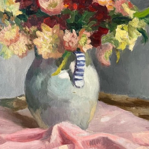 Unframed Oil on Canvas - Flowers in White Vase
