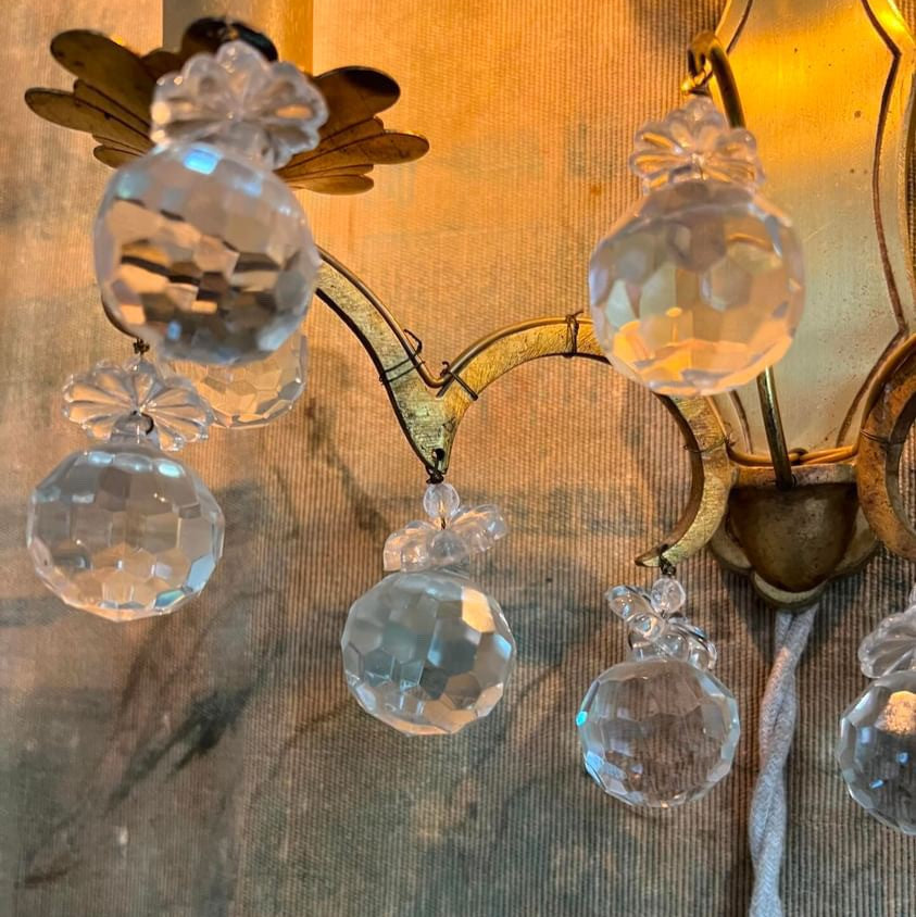 Pair of 1930s Sconces with Glass Faceted Balls