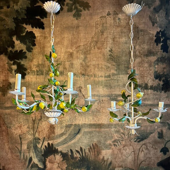 French Lemon Tole Chandelier, Large